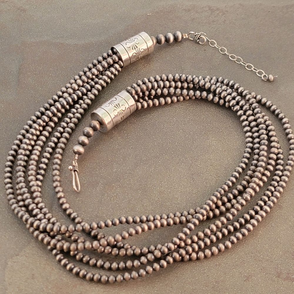 Sterling Six Strand 4mm Desert Bead Southwestern Necklace